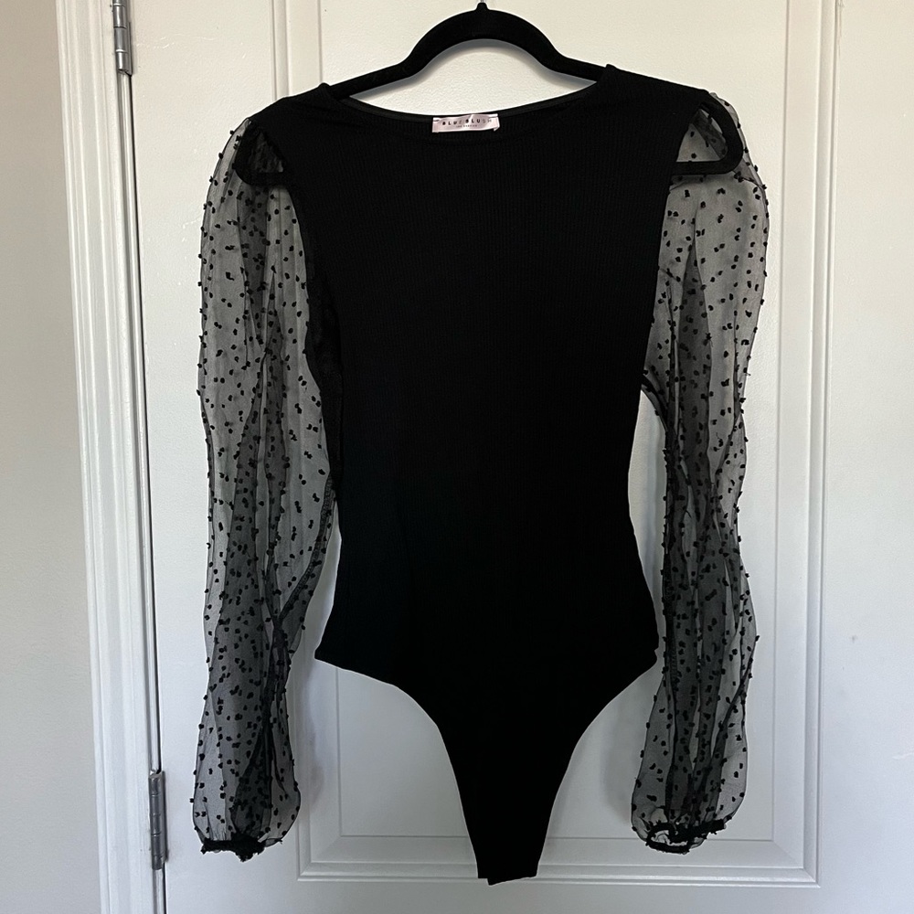 Blue Blush Black Puff Sleeve Bodysuit